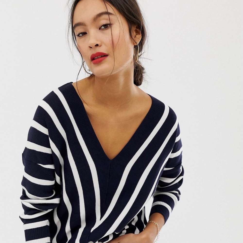 Only vertical stripe wide v neck sweater